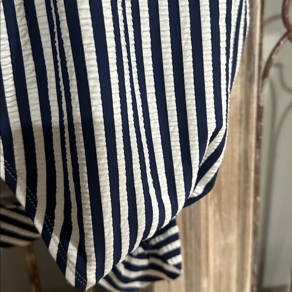 Ellen Tracy Blue Stripe Ruffle Swimsuit - Picture 7 of 7